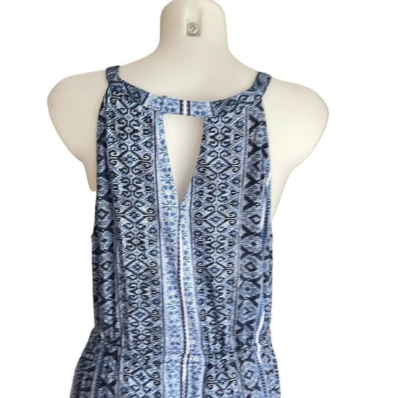 Joan Vass Blue Aztec Print Halter Swing Dress, Cut Back Detail sz large NEW! - Picture 4 of 12